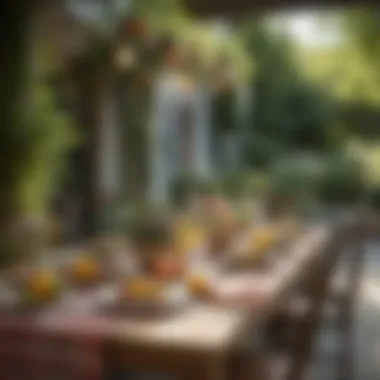 An Inviting Summer Dining Atmosphere An elegantly set outdoor dining table adorned with summer dĂŠcor