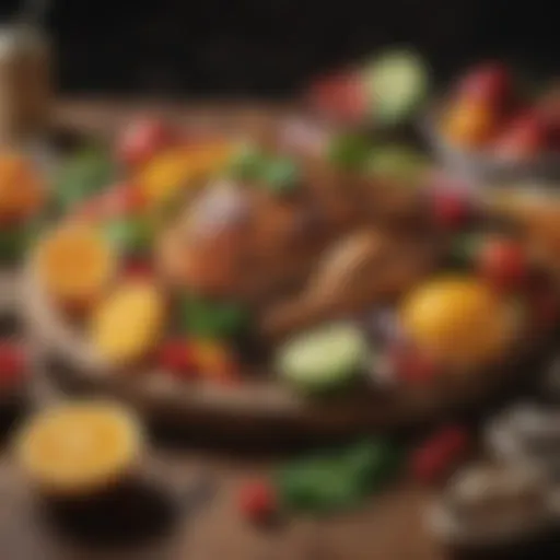 Vibrant seasonal ingredients artfully arranged on a wooden table