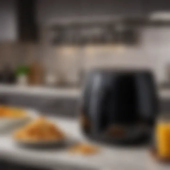 A beautifully arranged kitchen scene featuring a Philips air fryer in action.