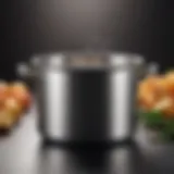 Elegant stainless steel stock pot with integrated strainer showcasing its polished finish