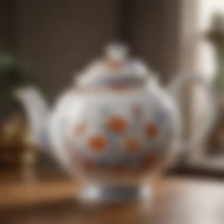 Elegant porcelain teapot showcasing intricate design and craftsmanship.