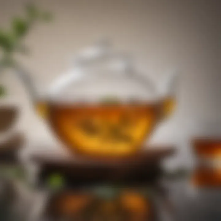 Glass teapot revealing the beauty of loose tea leaves while brewing.