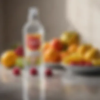 A spray bottle filled with natural cleaning solution next to fruits