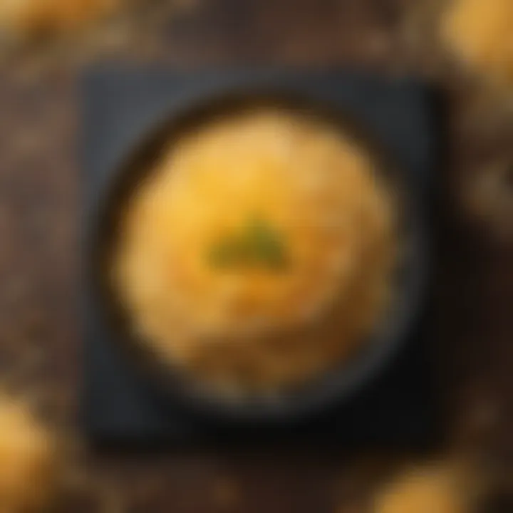 A gourmet dish topped with a generous layer of shredded cheese