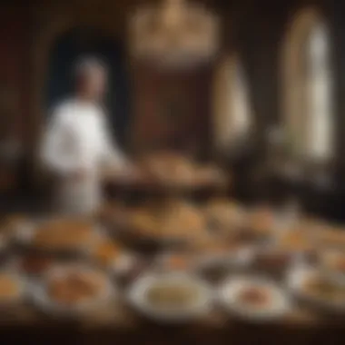 A beautifully illustrated historical manuscript depicting royal dining customs from centuries past