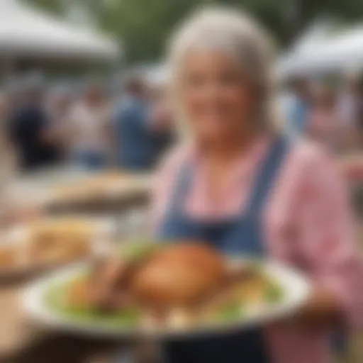 Paula Deen showcasing her signature Southern dishes at a vibrant food festival