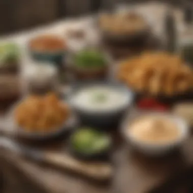 Rustic Dining Experience with Ranch Dip A rustic table setting with ranch dip and assorted dippers