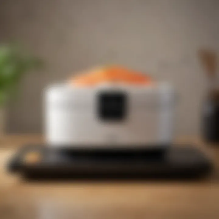 An elegant sushi rice cooker showcasing its sleek design and features