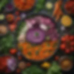 A beautifully arranged spread of vibrant vegetables and herbs showcasing vegan ingredients