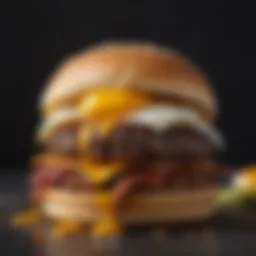 A gourmet burger topped with a perfectly fried egg, showcasing the rich yolk ready to burst.
