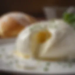 A close-up of burrata cheese revealing its creamy interior