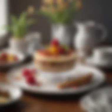 A sophisticated table setting featuring gourmet desserts and fine china