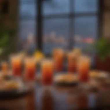 Dining Experience with Hurricane Cocktails A beautifully arranged table set with Hurricane cocktails and New Orleans cuisine
