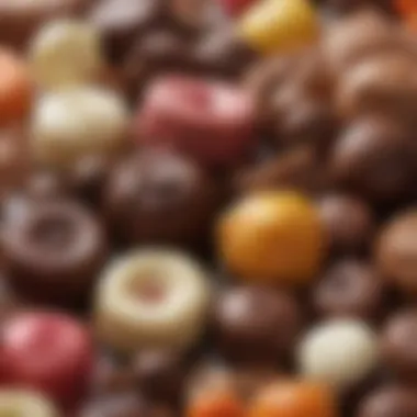 Ingredients That Define Chocolate Taffy An assortment of ingredients used in chocolate taffy, including cocoa, sugar, and flavorings, arranged artfully.