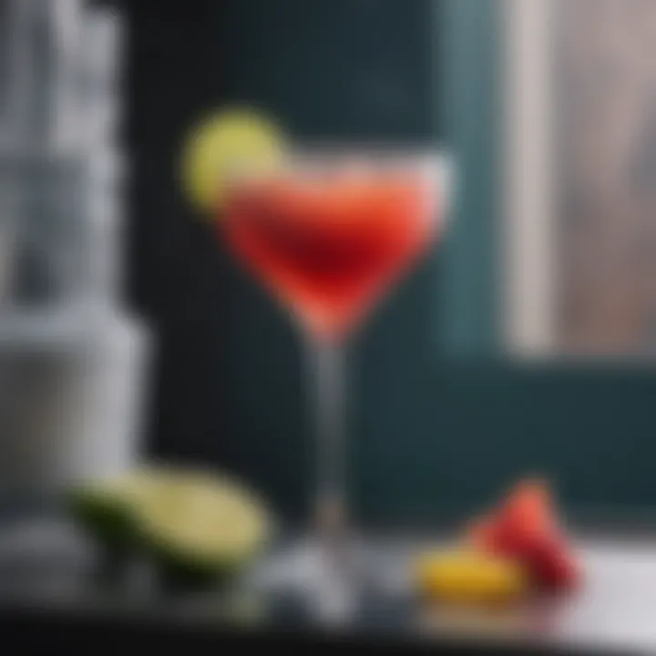 A sophisticated presentation of a frozen cocktail with vibrant colors