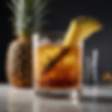 Rich Fusion in a Glass Close-up of a glass filled with bourbon and pineapple juice, showcasing the rich color and texture