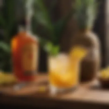 Tropical Bourbon Bliss A vibrant cocktail featuring bourbon and pineapple juice garnished with tropical accents
