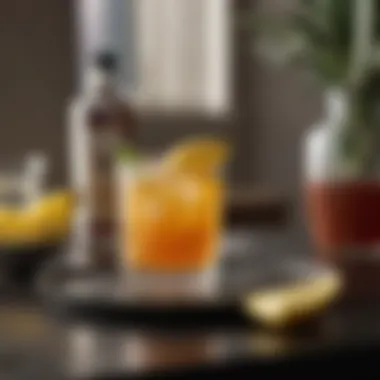 An elegant setting featuring a bourbon and pineapple juice cocktail ready for enjoyment