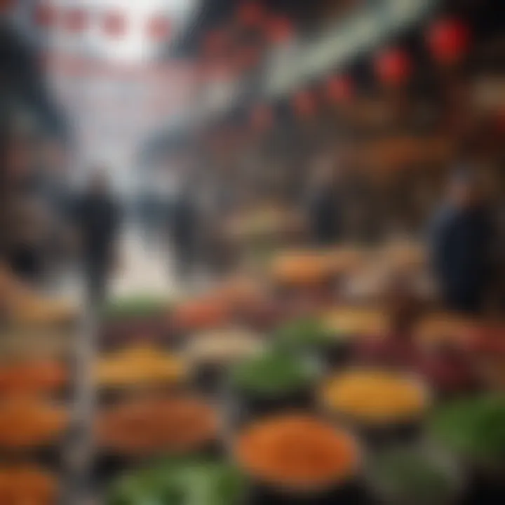 A scenic view of a bustling Chinese market, highlighting the cultural backdrop of General Tao