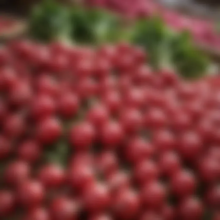 Vibrant display of fresh radishes in a market