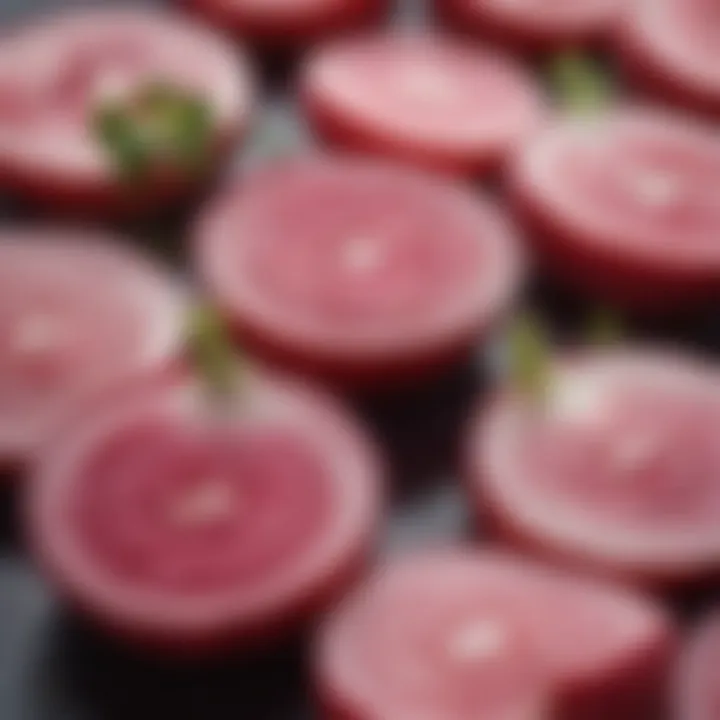 Close-up of sliced radishes showcasing their crisp texture