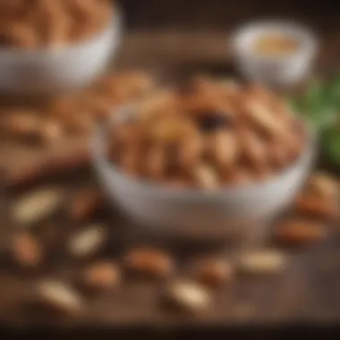 A healthy snack bowl filled with raw almonds and dried fruits