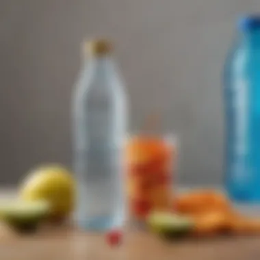 Hydration and Nutritious Snacks for Sustained Vitality Close-up of a refreshing water bottle alongside healthy snacks.