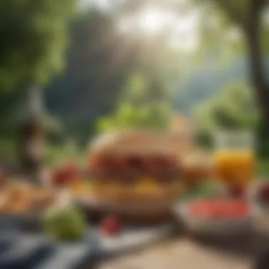 Embracing Nature with Plant-Based Eating A serene outdoor setting showcasing a picnic with wholesome vegan dishes