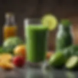 Vibrant green juice in a glass with fresh ingredients