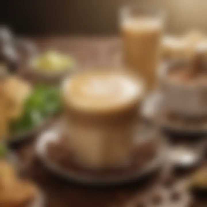 A vibrant array of dietary options including butter coffee, smoothies, and salads.