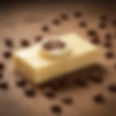 A close-up of butter and coffee beans illustrating the key ingredients of butter coffee.