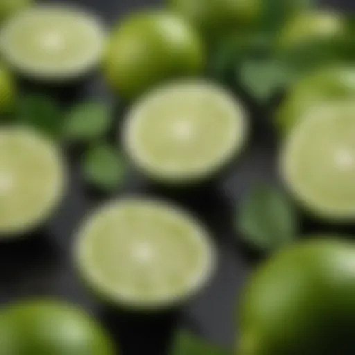 Close-up of fresh limes with vibrant green hues highlighting their freshness