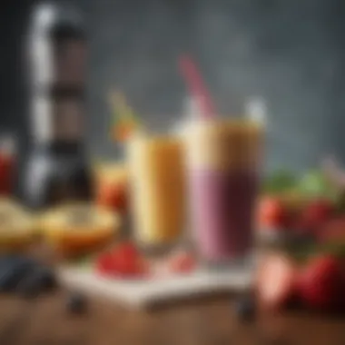 Smoothie Recipe Inspiration A visually appealing smoothie recipe book placed next to a blender