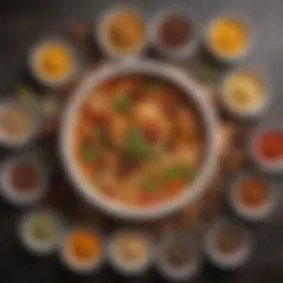 A vibrant assortment of spices commonly used in chicken noodle soup