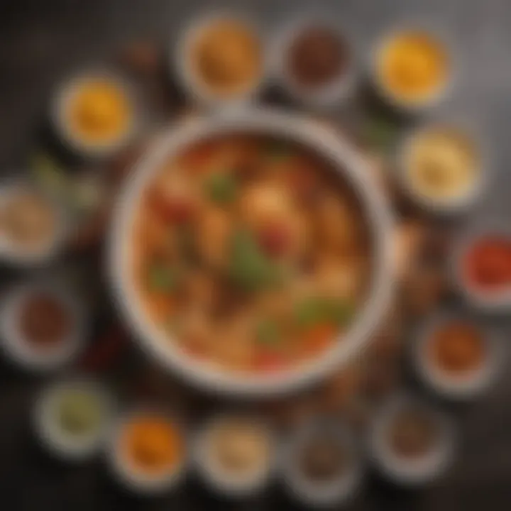 A vibrant assortment of spices commonly used in chicken noodle soup