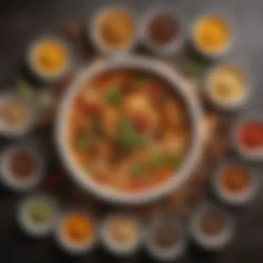 Diverse Spices for Flavor Enhancement A vibrant assortment of spices commonly used in chicken noodle soup
