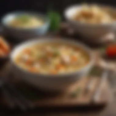 Final Presentation of Chicken Noodle Soup A bowl of chicken noodle soup showcasing the final dish with spices