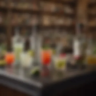 A bar scene showcasing an array of tequila bottles and mixers ideal for crafting the perfect margarita