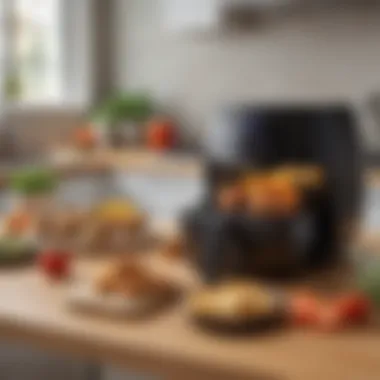Efficient Kitchen Setup Smart kitchen setup with an air fryer and fresh ingredients