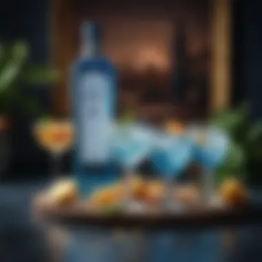 Artfully arranged Bombay Sapphire cocktails with unique garnishes