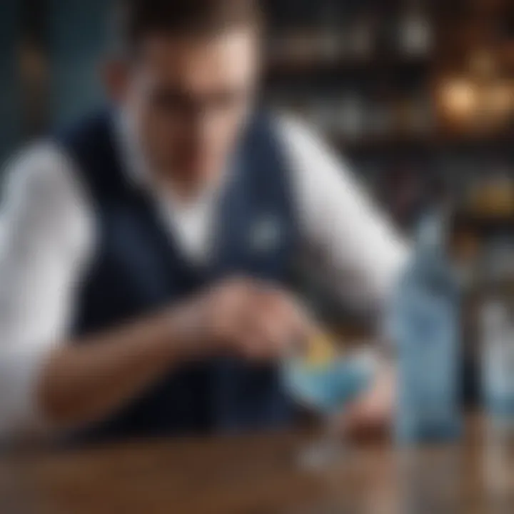 A bartender skillfully creating a Bombay Sapphire cocktail