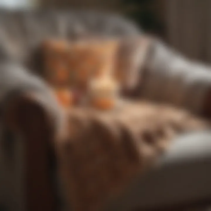 A cozy knitted blanket draped over a chair, symbolizing warmth and comfort.