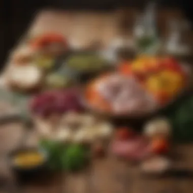 Fresh Mediterranean Ingredients A colorful array of fresh Mediterranean ingredients on a rustic wooden table.