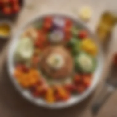 Delicious Mediterranean Lunch Plate A vibrant Mediterranean lunch plate filled with fresh vegetables and olive oil.