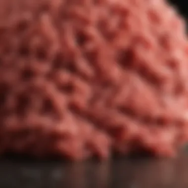 Premium Ground Beef Texture Close-up of premium ground beef showcasing rich texture and color