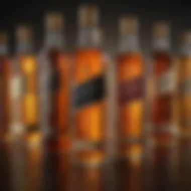 Visual representation of Johnnie Walker whisky bottles showcasing different proof levels.