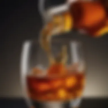 The Richness of Johnnie Walker's Color Close-up of Johnnie Walker whisky being poured into a glass, highlighting its rich color.