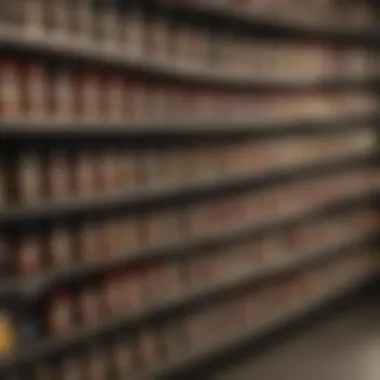 A neatly organized spice rack with Longhorn steak rub ingredients