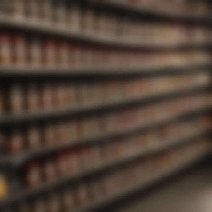 A neatly organized spice rack with Longhorn steak rub ingredients