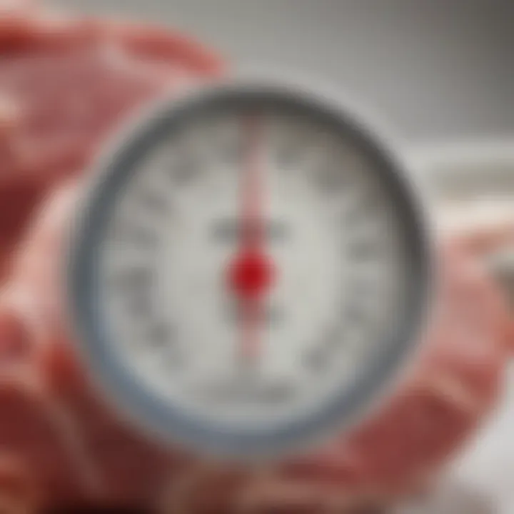 Close-up of a digital meat thermometer showing a temperature reading